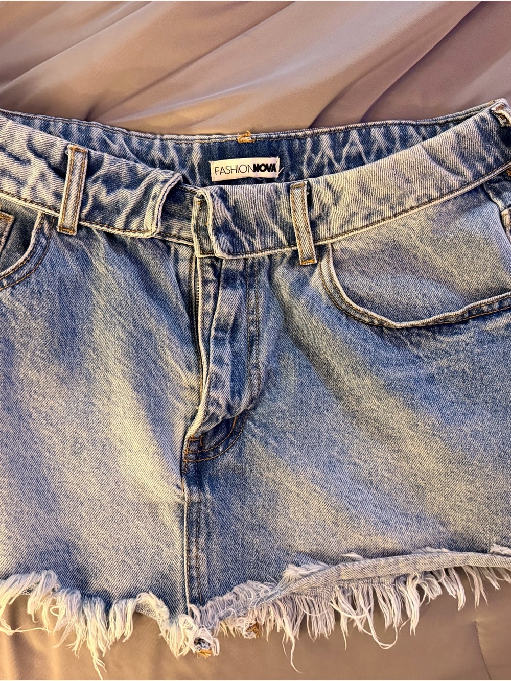 Fashion Nova Light Wash Denim Frayed Hem Skirt